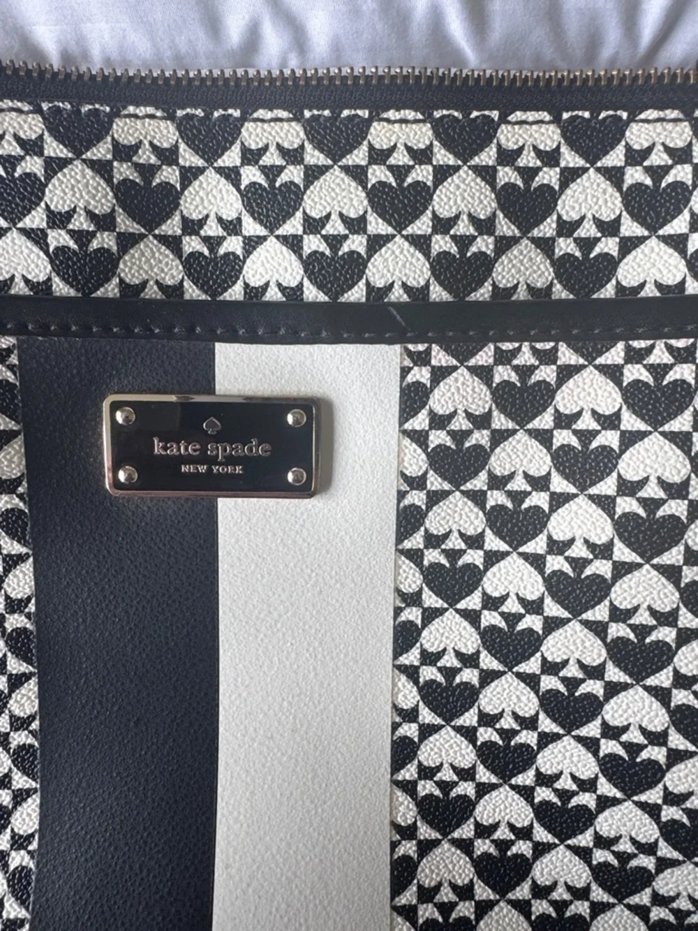 kate spade Black & White Patterned Crossbody with Black Stripe